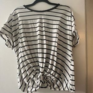 White House Black Market Striped Tie Front Short Sleeve Shirt